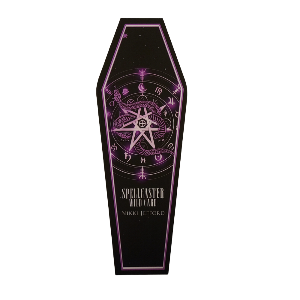 Spellcaster back of coffin bookmark with cover image