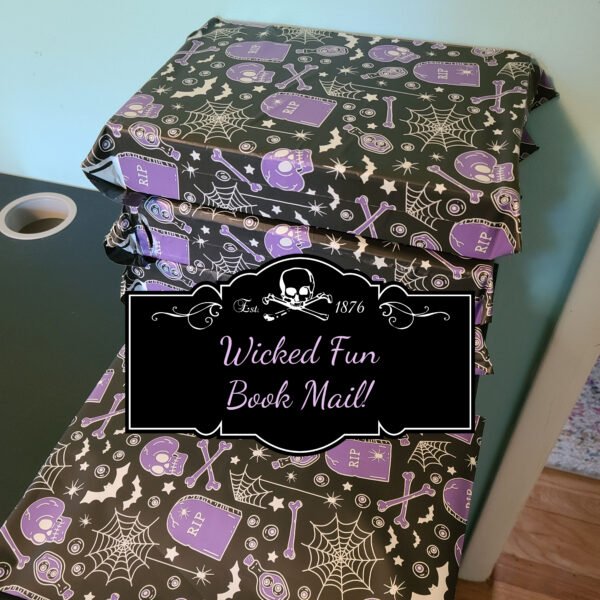 gothic poly mailers covering book boxes