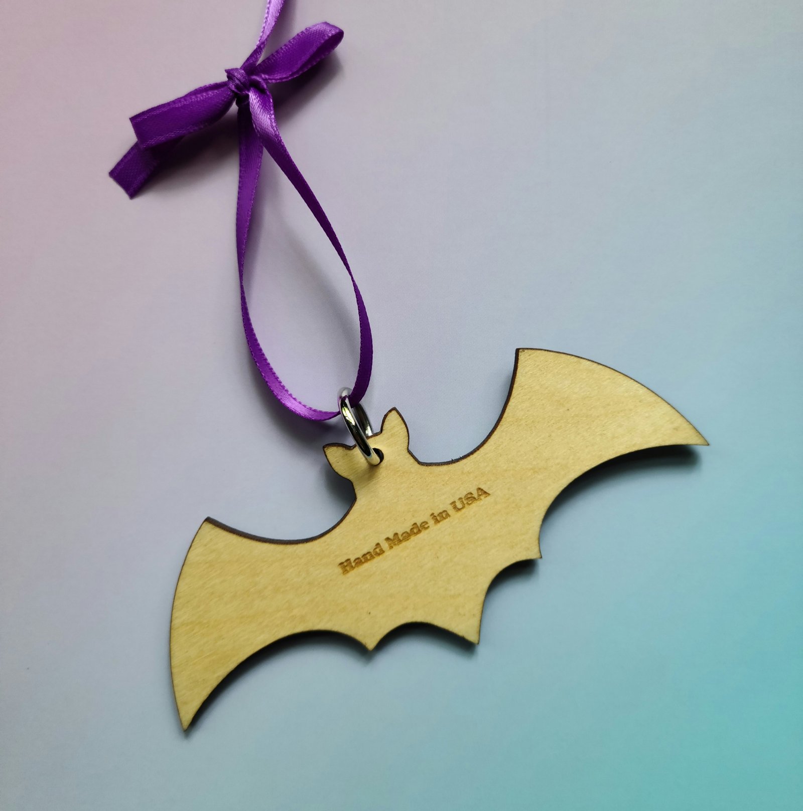 Back of laser cut bat ornament