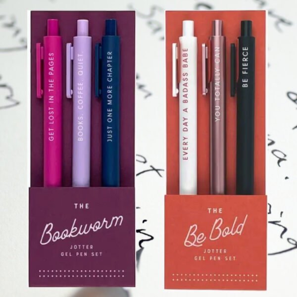 Bookworm and Be Bold gel pen packs